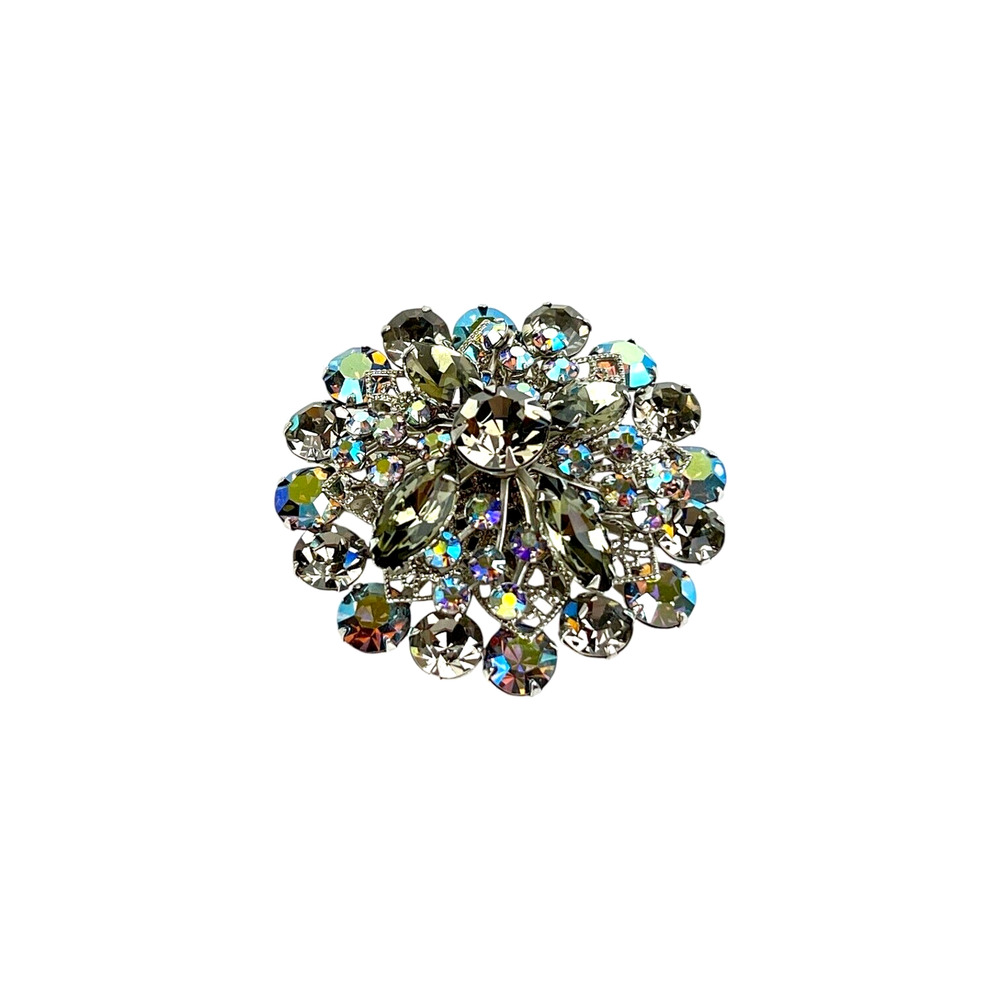 Vintage Aurora Borealis Cluster Brooch Old Money Glam Retro Chic AB Rhinestones